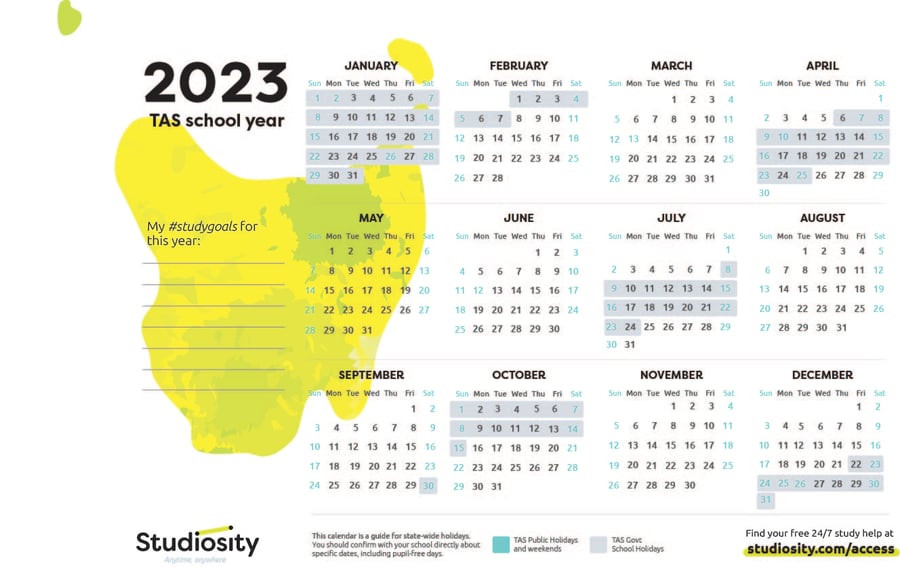 School terms and public holiday dates for TAS in 2023 Studiosity